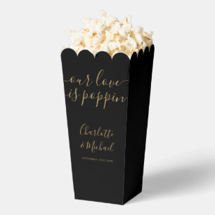 Our Love Is Poppin Black And Gold Wedding Popcorn Favour Box