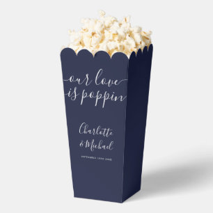 Our Love Is Poppin Navy Blue Wedding Popcorn Favour Box