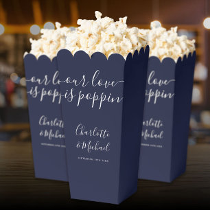 Our Love Is Poppin Navy Blue Wedding Popcorn Favour Box