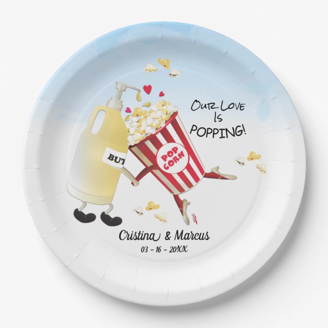 Our Love Is Poppin Popcorn Paper Plate (Front)