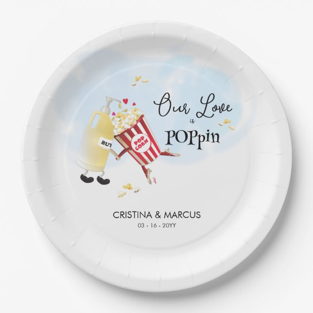 Our Love Is Poppin Popcorn Paper Plate (Front)