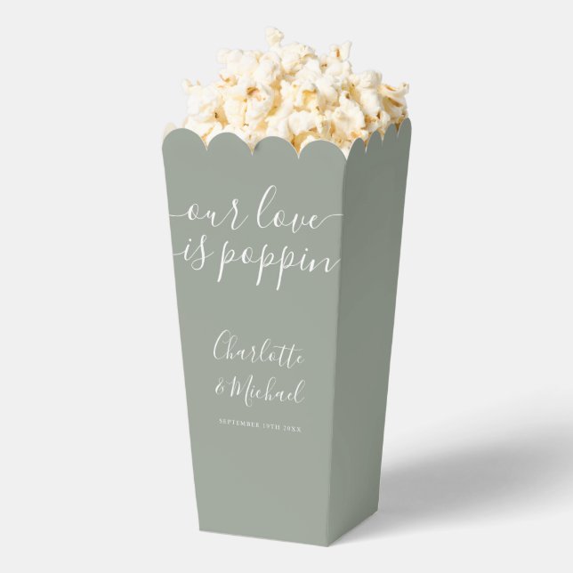 Our Love Is Poppin Sage Green Wedding Popcorn Favour Box (Popped)