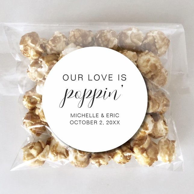 Our Love Is Poppin' Wedding Engagement Party Classic Round Sticker (Creator Uploaded)