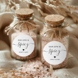 Our Love is Spicy Wedding Spice Favour Classic Round Sticker<br><div class="desc">These are the perfect little sticker gift tag labels. You can customise the text,  as well as change the colours.</div>