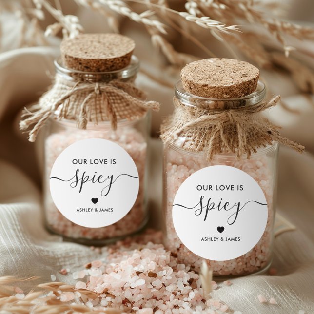 Our Love is Spicy Wedding Spice Favour Classic Round Sticker (Creator Uploaded)