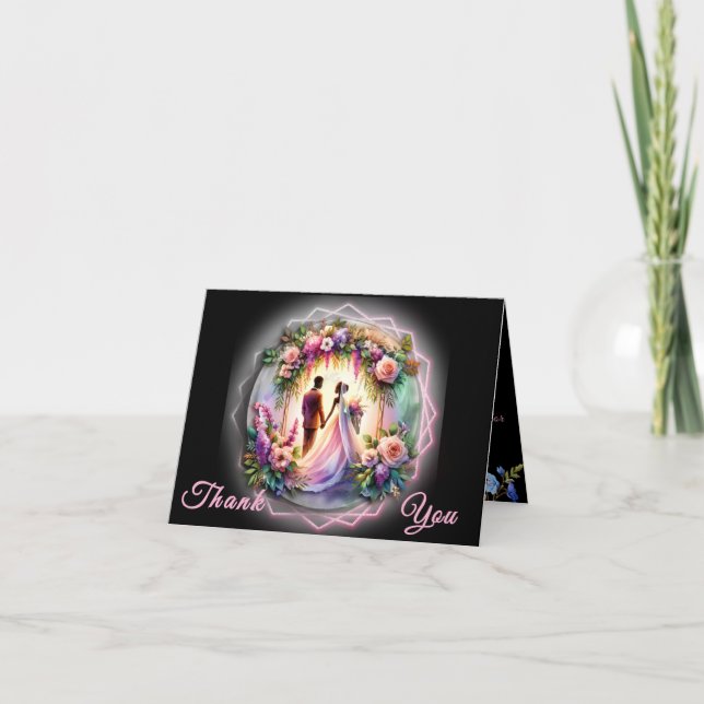 Our Love Reaches The Moon Bride and Groom Thank You Card (Front)