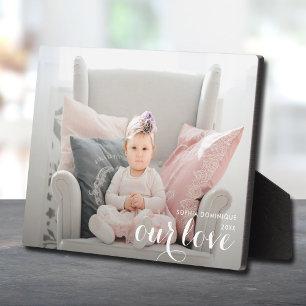 OUR LOVE Script Tabletop Easel Photo Plaque