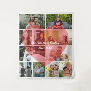Our Love Story 12 Photo Timeline Couple Collage Tapestry