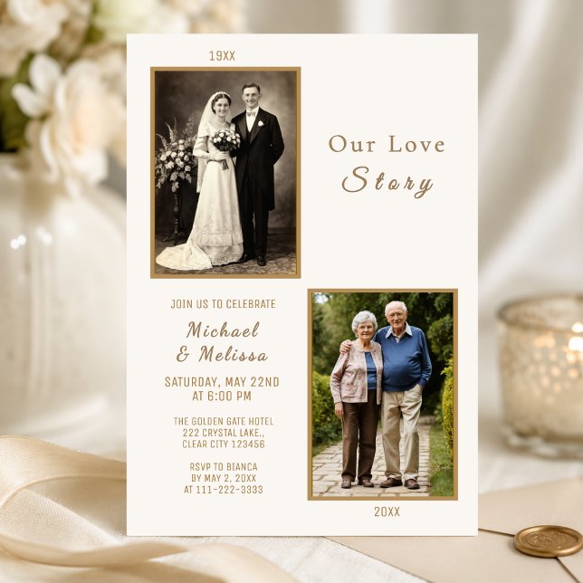 Our Love Story Anniversary Invite (Elegant our love story anniversary invitation with timeless ivory and gold romance)