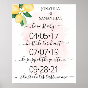 Our Love Story Best Day Lemons Pink Wedding Poster