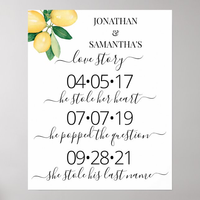 Our Love Story Best Day Yes Day Lemons Wedding Poster (Front)