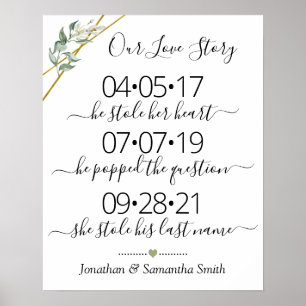 Our love story Best yes day wedding greenery gold Poster