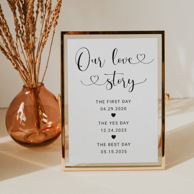 Our Love Story Black Heart Script Wedding Sign Invitation (Creator Uploaded)