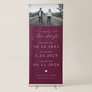 Our Love Story Couple's Timeline Photo Cranberry Retractable Banner
