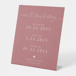 Our Love Story Hearts Pink Wedding Timeline Pedestal Sign