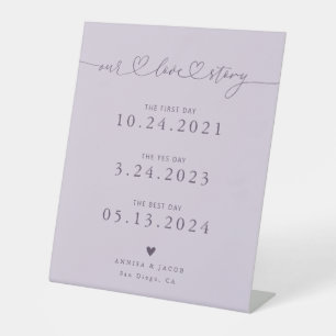 Our Love Story Hearts Purple Wedding Timeline Pedestal Sign