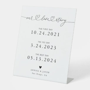Our Love Story Hearts White Wedding Timeline Pedestal Sign