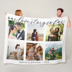 Our Love Story Photo Collage Wedding Anniversary Fleece Blanket