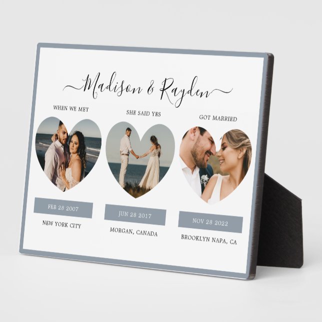 Our Love Story Photo Dusty Blue Wedding Plaque (Side)