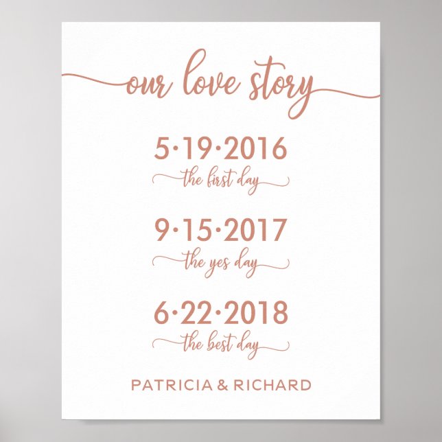 Our Love Story Special Dates Rose Gold  Sign (Front)