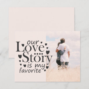 Our Love Story Typography Black Valentine's Photo Holiday Card