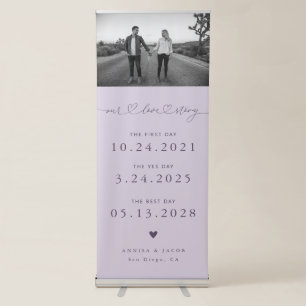 Our Love Story Wedding Timeline Photo Purple Retractable Banner