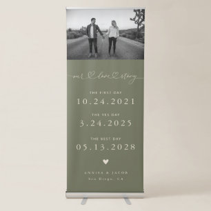 Our Love Story Wedding Timeline Photo Sage Green Retractable Banner