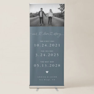 Our Love Story Wedding Timeline Photo Slate Blue Retractable Banner