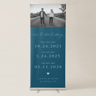 Our Love Story Wedding Timeline Photo Teal Retractable Banner
