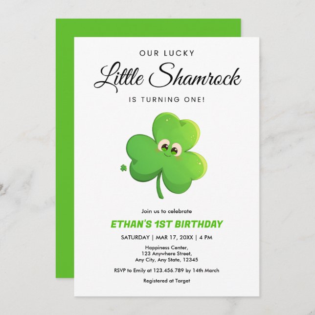 Our Lucky Little Shamrock 1st Birthday   Invitation (Front/Back)