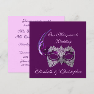 "Our Masquerade Wedding" - Royal Purple Mask [b] Invitation