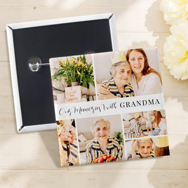 Our Memories with Grandma Modern Photo Collage 15 Cm Square Badge (Creator Uploaded)