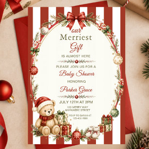 Our Merriest Gift Red Green Christmas Baby Shower Invitation