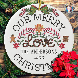 Our Merry LOVE Christmas Personalised Family  Ceramic Tree Decoration