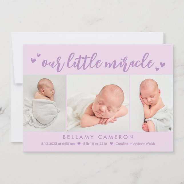 Our Miracle Editable Colour Baby Birth Announcemen Holiday Card (Front)
