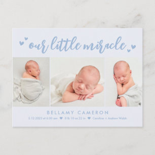 Our Miracle Editable Colour Baby Birth Announcemen Postcard