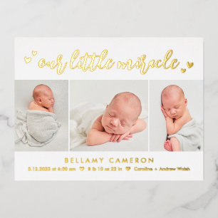 Our Miracle Foil Baby Birth Announcement Postcard