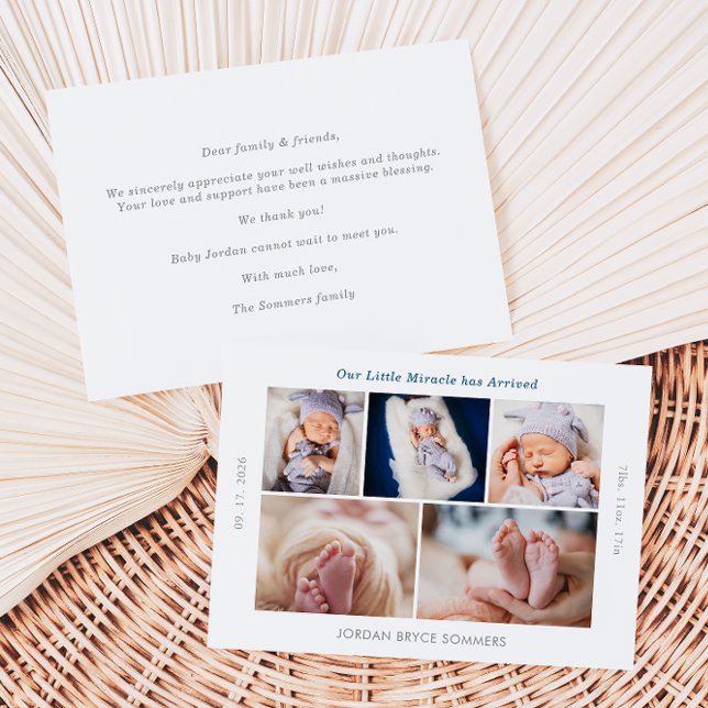 Our Miracle has Arrived Baby Announcement Card (Creator Uploaded)
