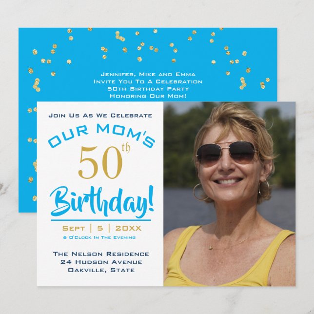 OUR MOM'S 50th Birthday - Photo Party Invitation (Front/Back)
