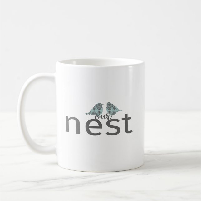 Our Nest Two Birds Blue Grey Coffee Mug (Left)