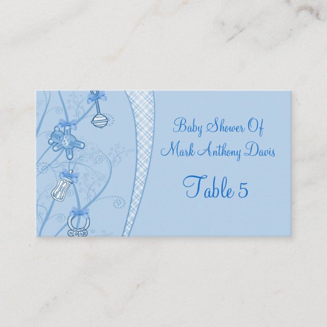 Our New Addition In Blue Hues Place Card (Front)