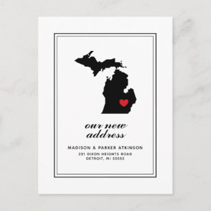 Our New Address in MI   Mark Your City W/Heart Postcard