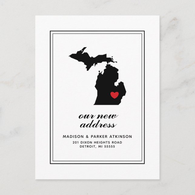 Our New Address in MI | Mark Your City W/Heart Postcard (Front)
