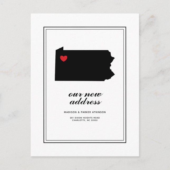 Our New Address in PA | Mark Your City W/Heart Postcard (Front)