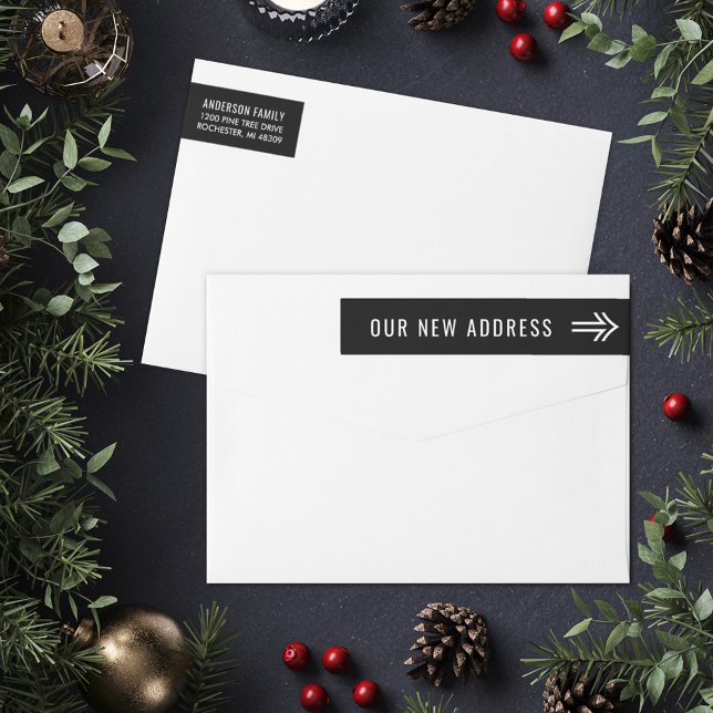 Our New Address Modern Black Arrow Wrap Around Label (Creator Uploaded)