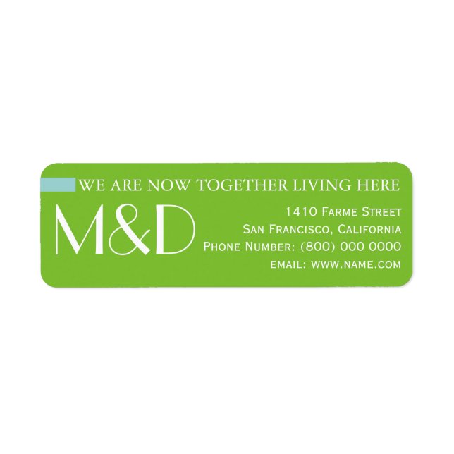 our new address, monogrammed green (Front)