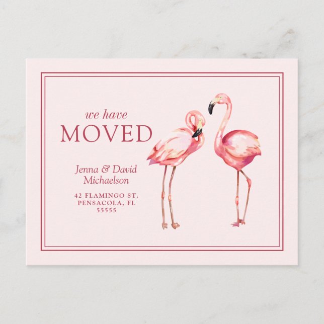 Our New Address | Pretty Pink Flamingos Postcard (Front)