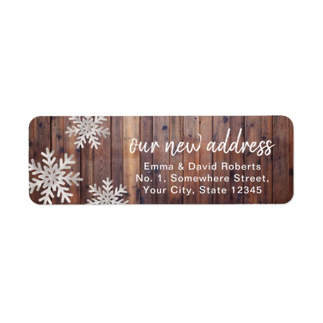 Our New Address Rustic Winter Snowflakes (Front)