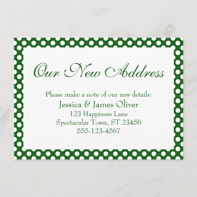Our New Address with Green and White Polka Dots Enclosure Card (Front)
