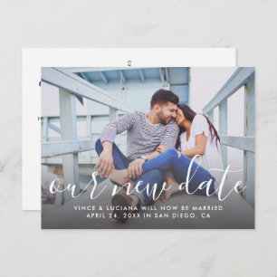 Our New Date Handwritten Script Wedding Photo Announcement Postcard